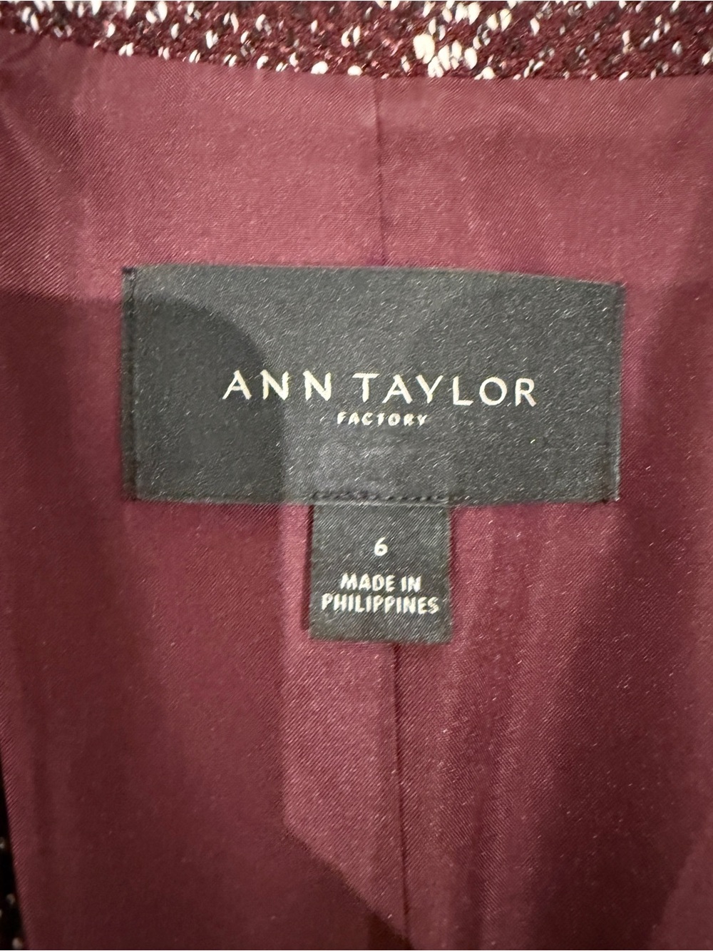 Ann Taylor Factory Burgundy Tweed Like Blazer and Skirt Set - Picture 3 of 16